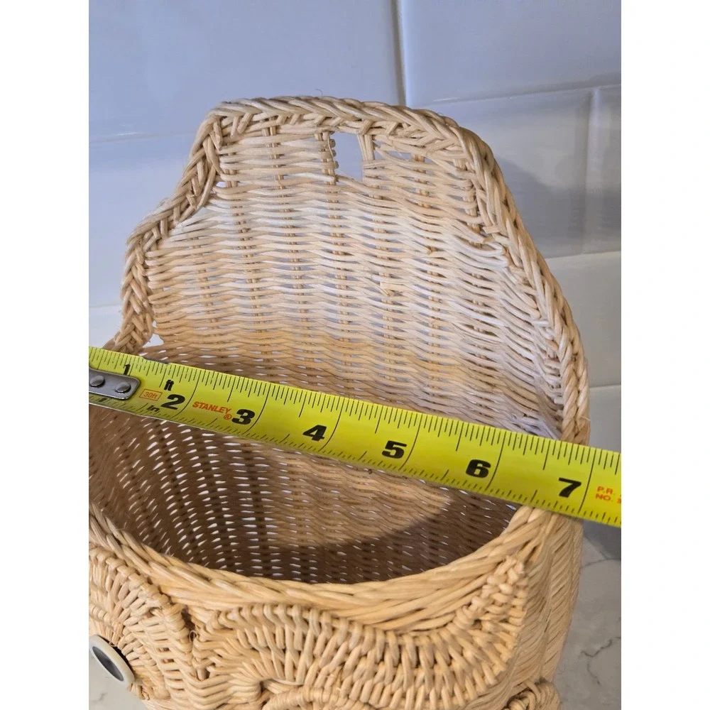 Unbranded Owl Wicker Wall Basket Tan Excellent Boho Rattan Hanging Pocket Decor - Picture 10 of 14